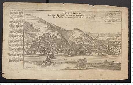 Holzschnitt mit einer Ansicht von Heidelberg um 1700