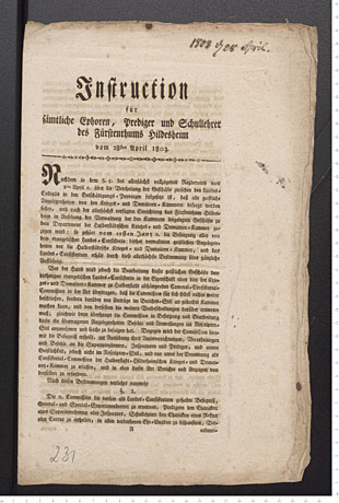 Instruktion für Ephoren, Prediger und Schullehrer, Hildesheim 28.4.1803