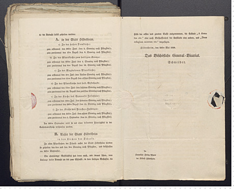 Ausschreiben der Bischöflichen Behörde in Hildesheim 1815-1847